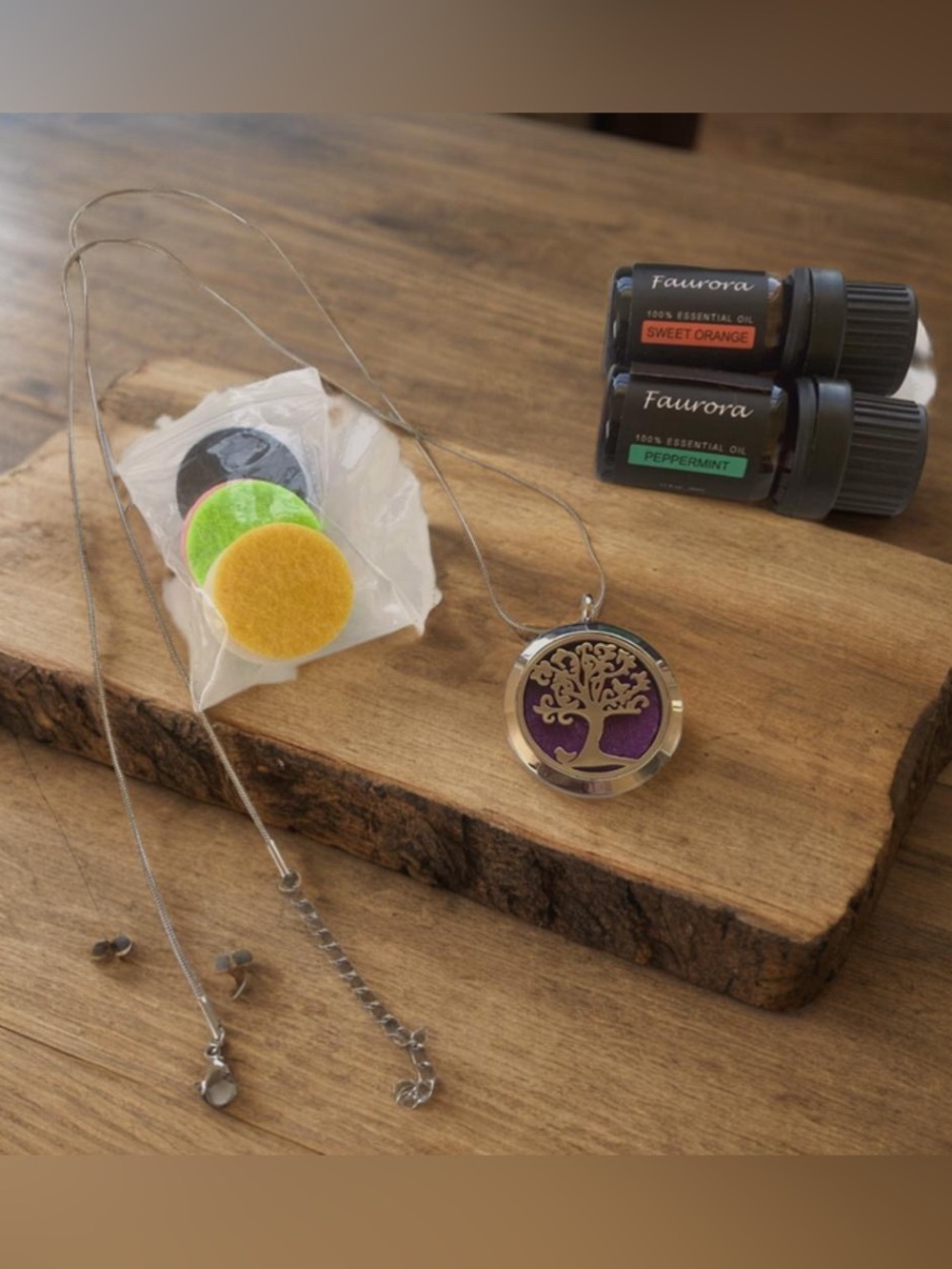 Tree of Life aromatherapy necklace. Stainless steel 24” inches long.
